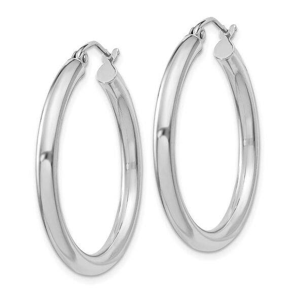 3mm, Sterling Silver, Classic Round Hoop Earrings - 30mm (1 1/8 Inch) - Picture 2 of 5